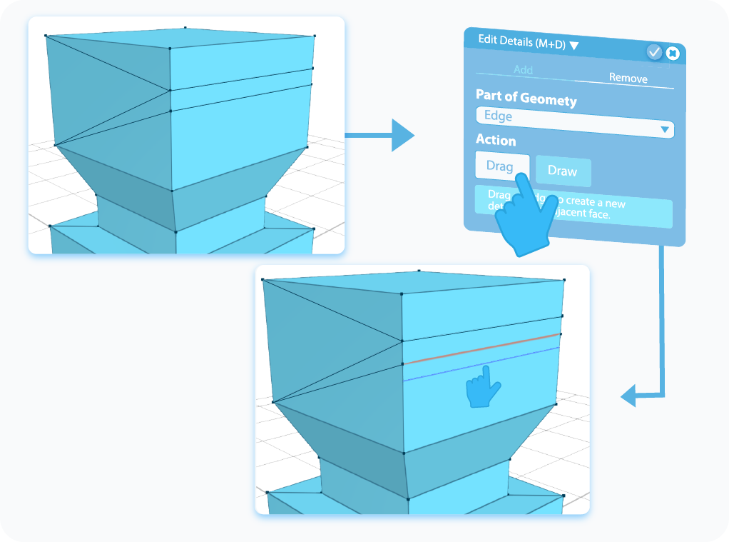 Selecting Drag action for Add Edge mode in Edit Details